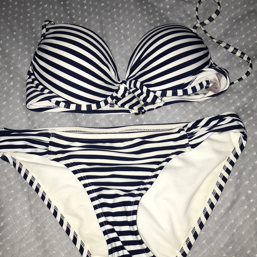 Blue striped bathing suit set